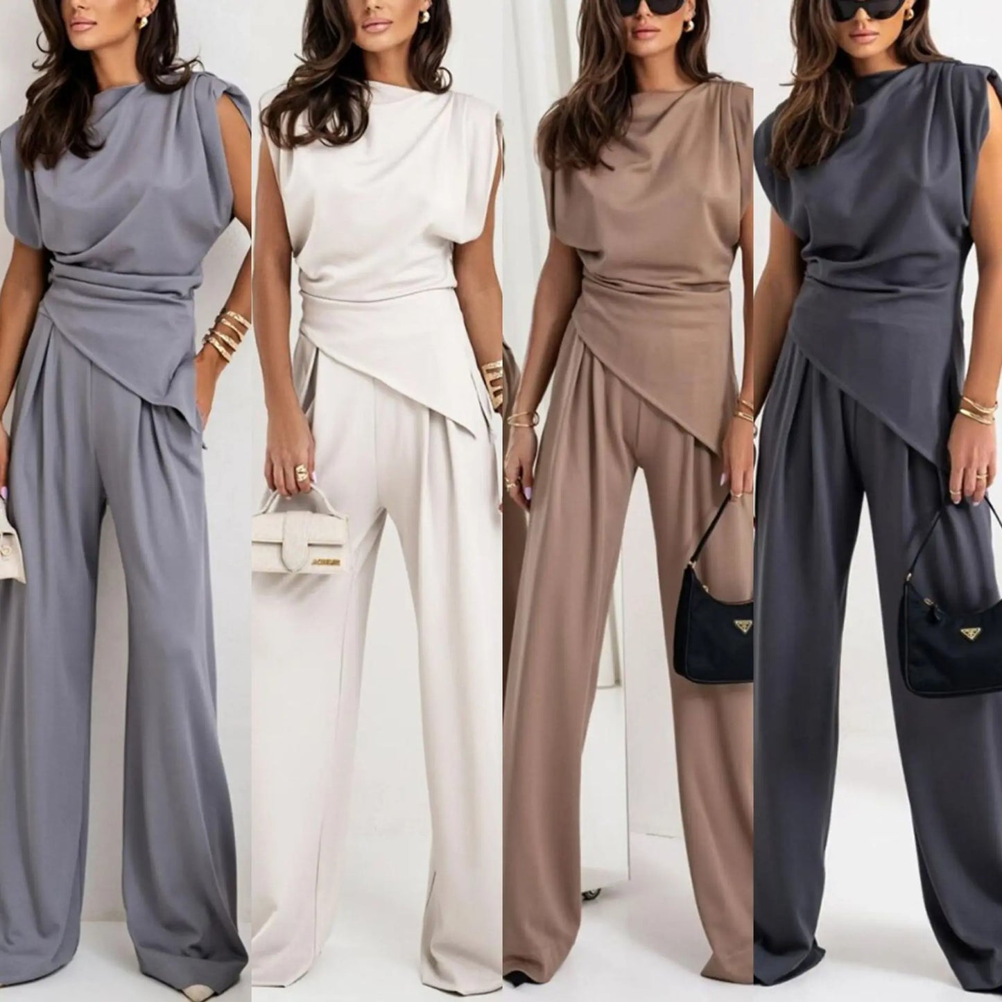Elegant Solid Color Pants Set