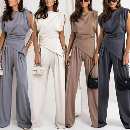Elegant Solid Color Pants Set
