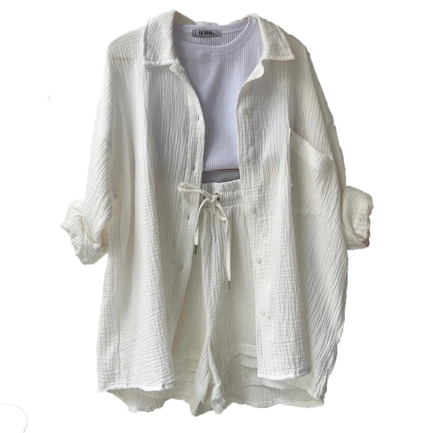 Two-Piece Button Up - Shorts & Vest Blouse