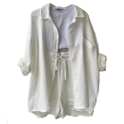 Two-Piece Button Up - Shorts & Vest Blouse