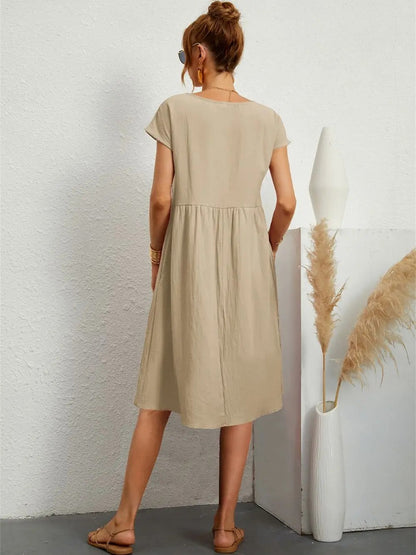 Women’s Vintage O-Neck Casual Summer Dress with Pockets