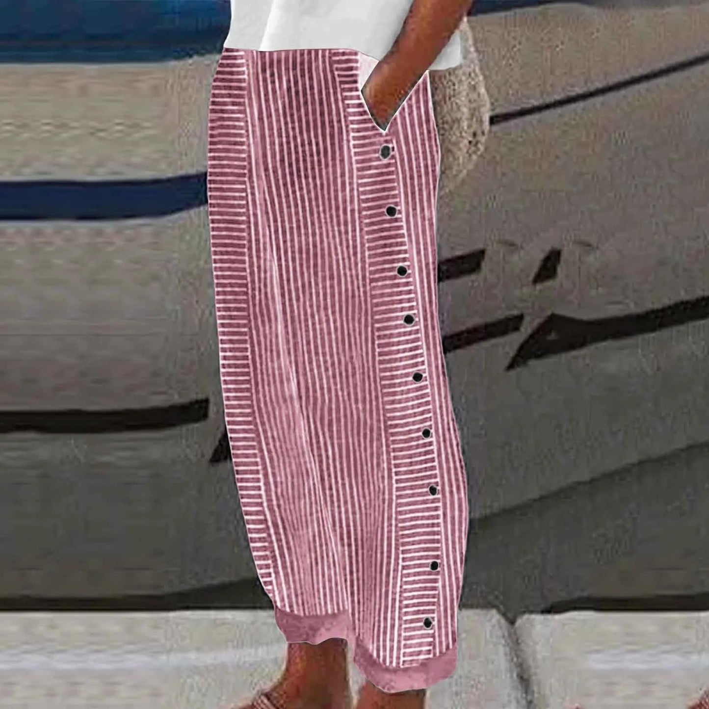 Striped High Waist Linen Pants