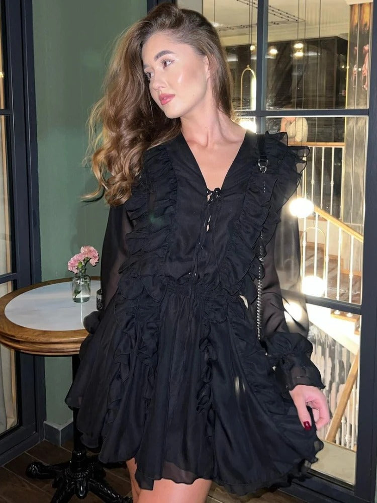 Sexy Sheer Lace Mesh Shirt Dress