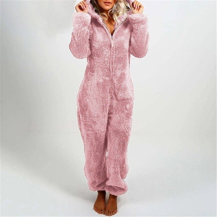 Furry Jumpsuit Hooded Pajamas