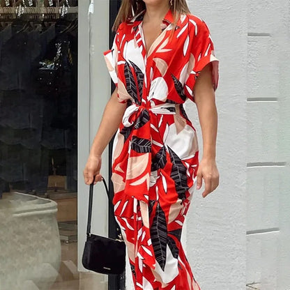 Autumn Elegance Printed Shirt Dress