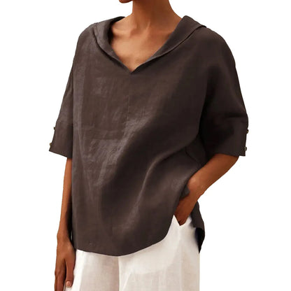 Solid Cotton Linen Hooded Blouse
