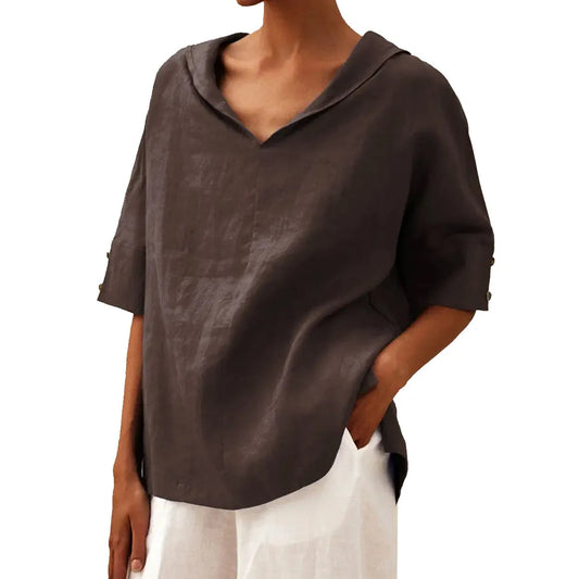 Solid Cotton Linen Hooded Blouse