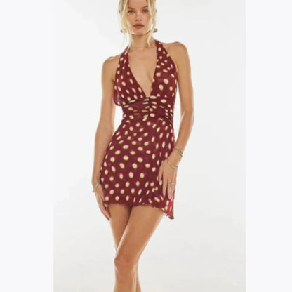 Polka Dot Deep V Mini Dress