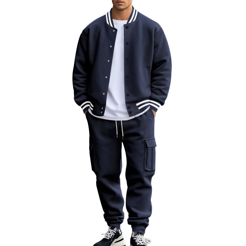 Stand Collar Fleece-Lined Baseball Sports Suit for Men