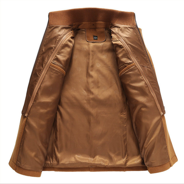 Men's Woolen Coat Double Collar  Zipper Jacket