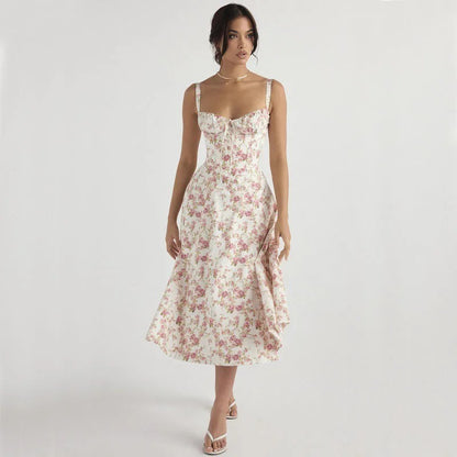 EleganceBloom Halter Floral Dress