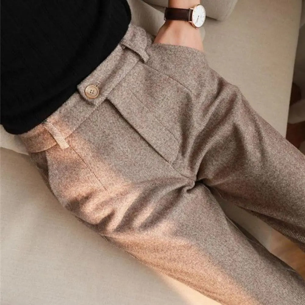 Women’s High-Waist Herringbone Slim Fit Trousers