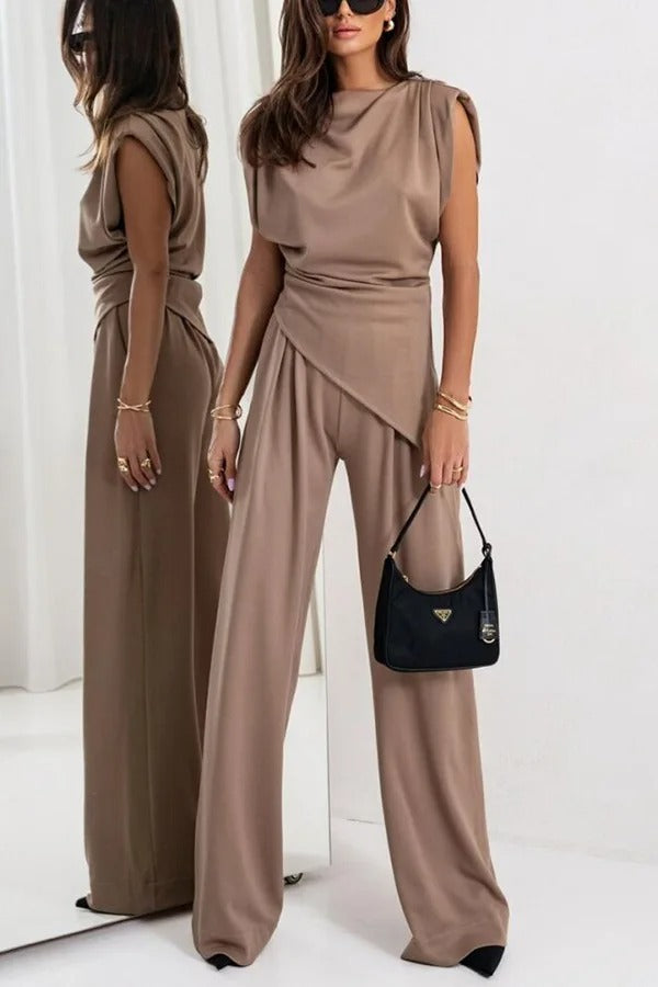Elegant Solid Color Pants Set