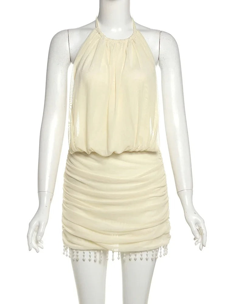 Mesh Patchwork Backless Party Dress