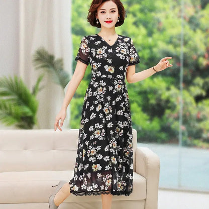 Elegant Gauze Printed Summer Dress