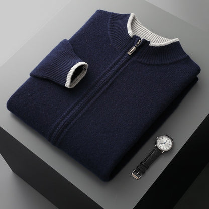 Men’s Fashion Contrast Color Zipper Sweater