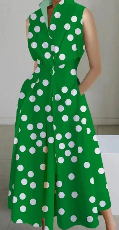 Polka Dot V Neck Fishtail Dress