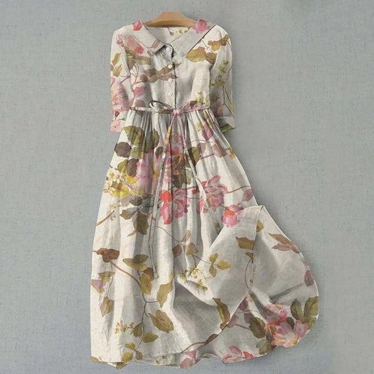 Elegant Bloom Cinched Waist Midi Dress