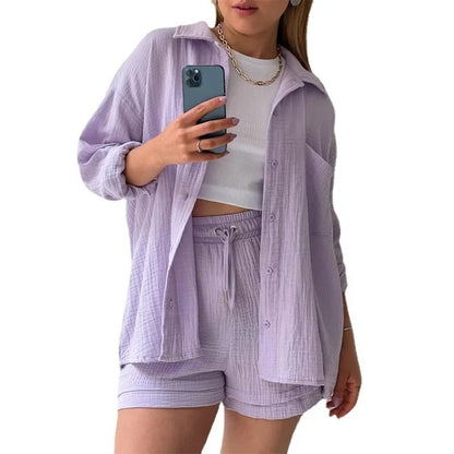 Two-Piece Button Up - Shorts & Vest Blouse