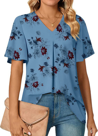 Floral V-Neck Summer Tee for Women