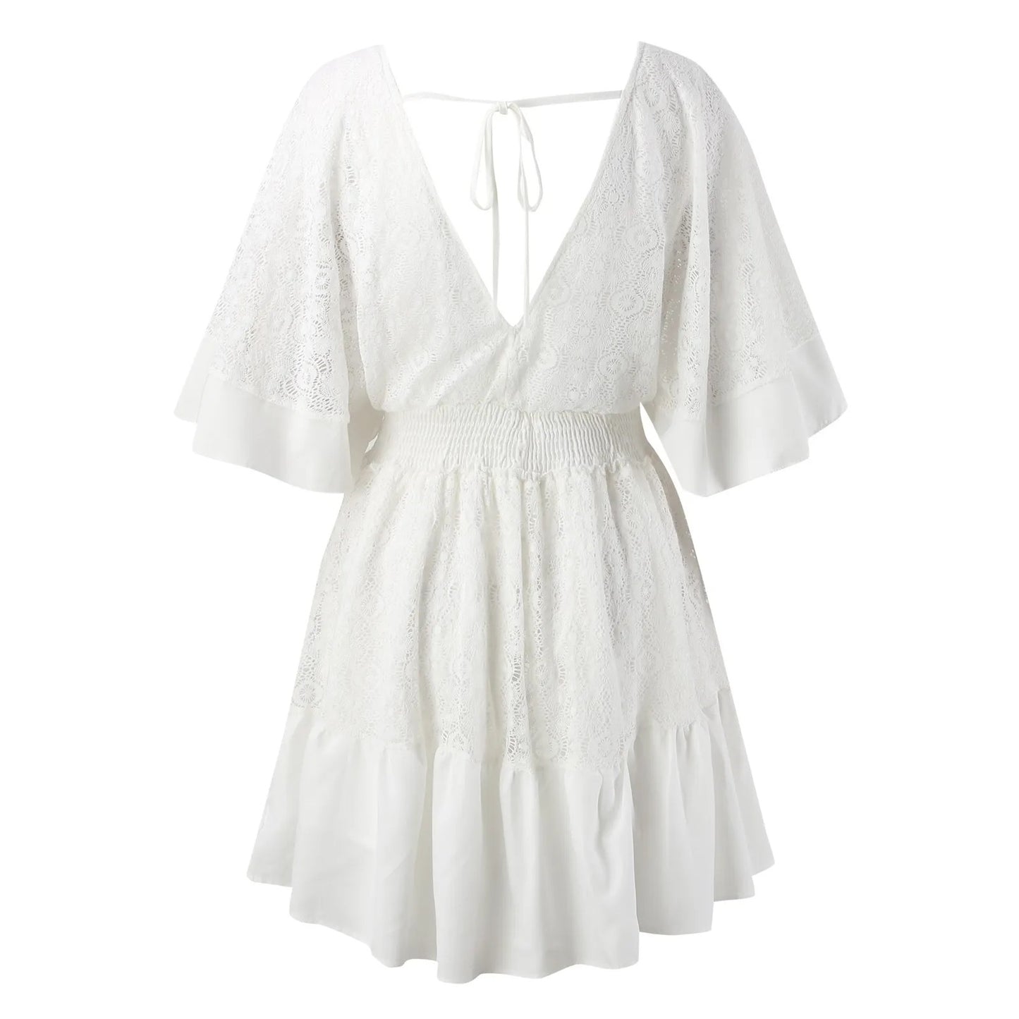 Elegant Crochet Ruffle Summer Mini Dress