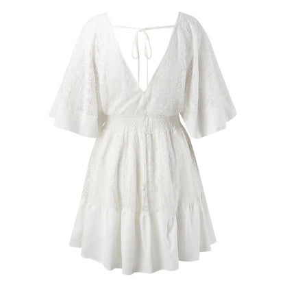 Elegant Crochet Ruffle Summer Mini Dress