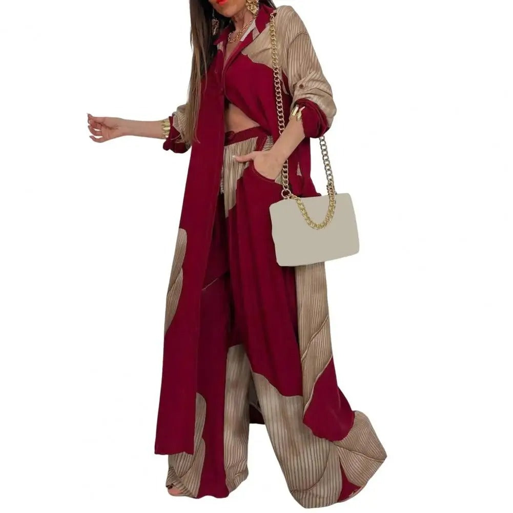 Chic Contrast V-Neck Suit
