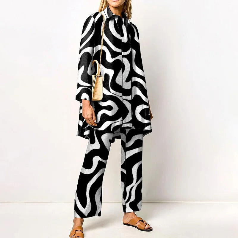 Vintage Print Loose Two-Piece Set
