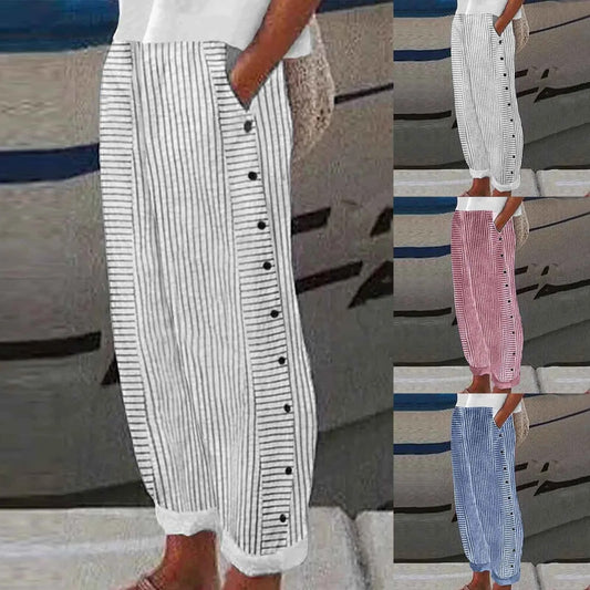 Striped High Waist Linen Pants