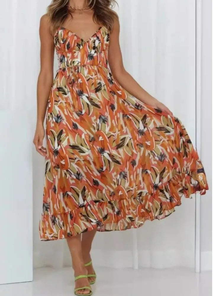 Summer Printed V-Neck Dress