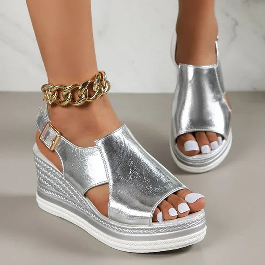 Roman Step Back Strap Wedge Platform Sandals
