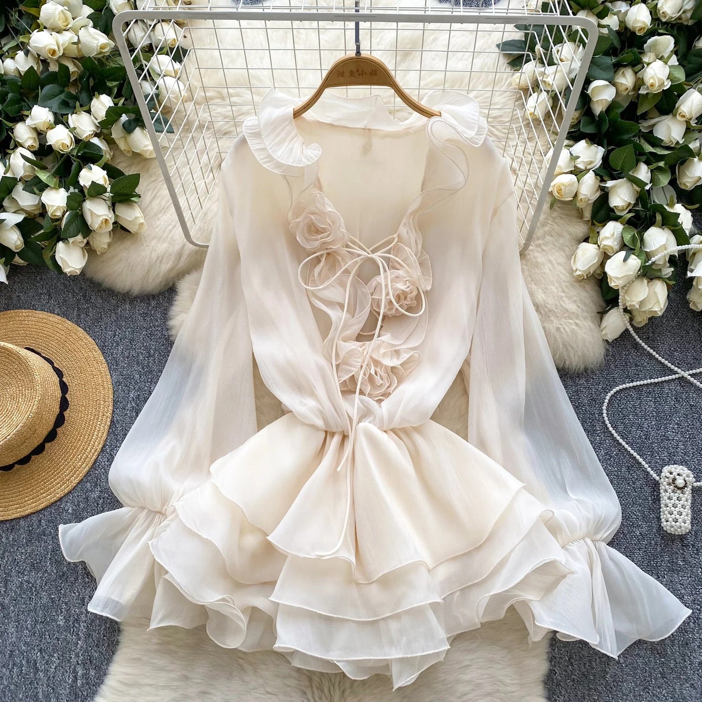 Sweet Pink Ruffle Chiffon Dress