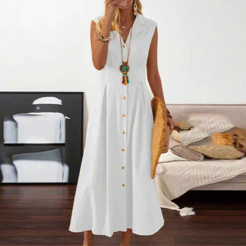 Suit Collar Cotton Linen Dress