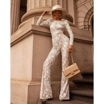 Elegant Lace Corset Jumpsuit with Flare Pants