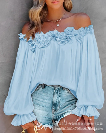 Ruffle Edge Long Sleeve Blouse