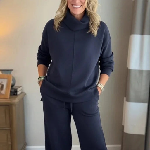 Women's Casual Two-Piece Set Hooded High-Neck Top