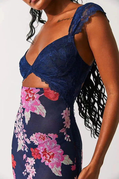 Rose Whisper Lace Floral Slit Dress