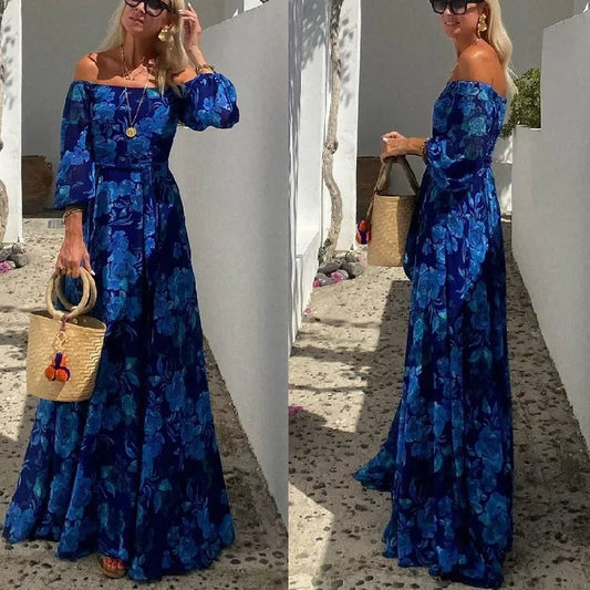 Hots weet Blue Off-Shoulder Swing Dress