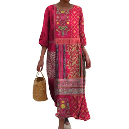 Vintage Floral V-Neck Midi Dress