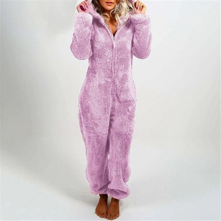 Furry Jumpsuit Hooded Pajamas