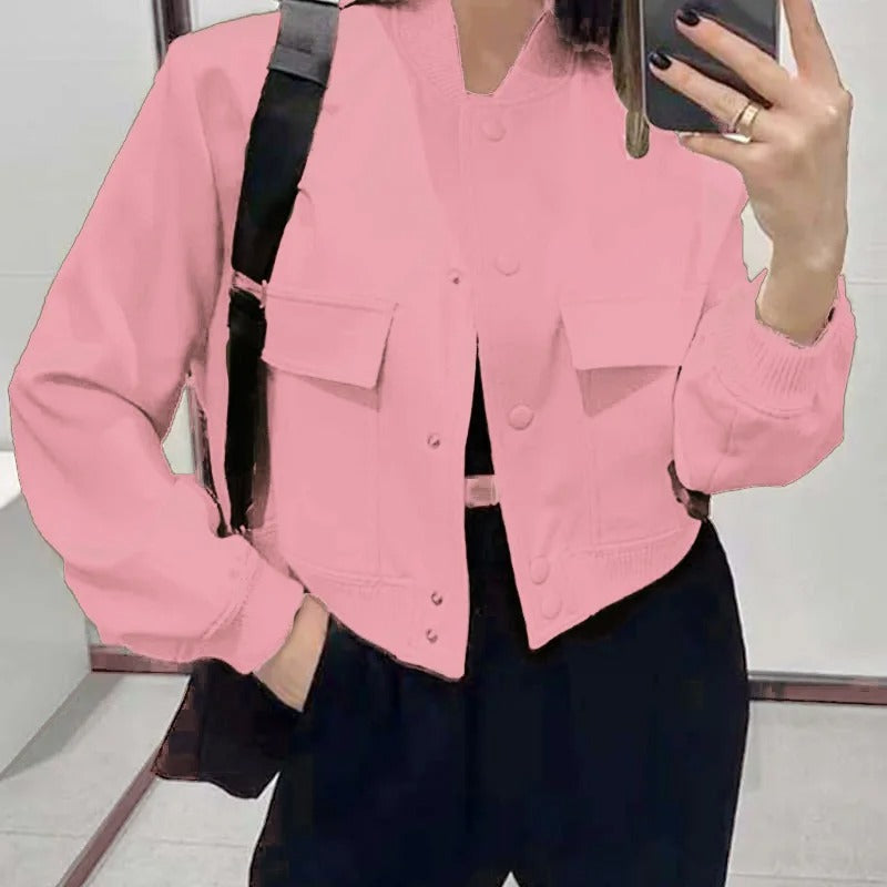 Stand Collar Pocket Jacket for Women
