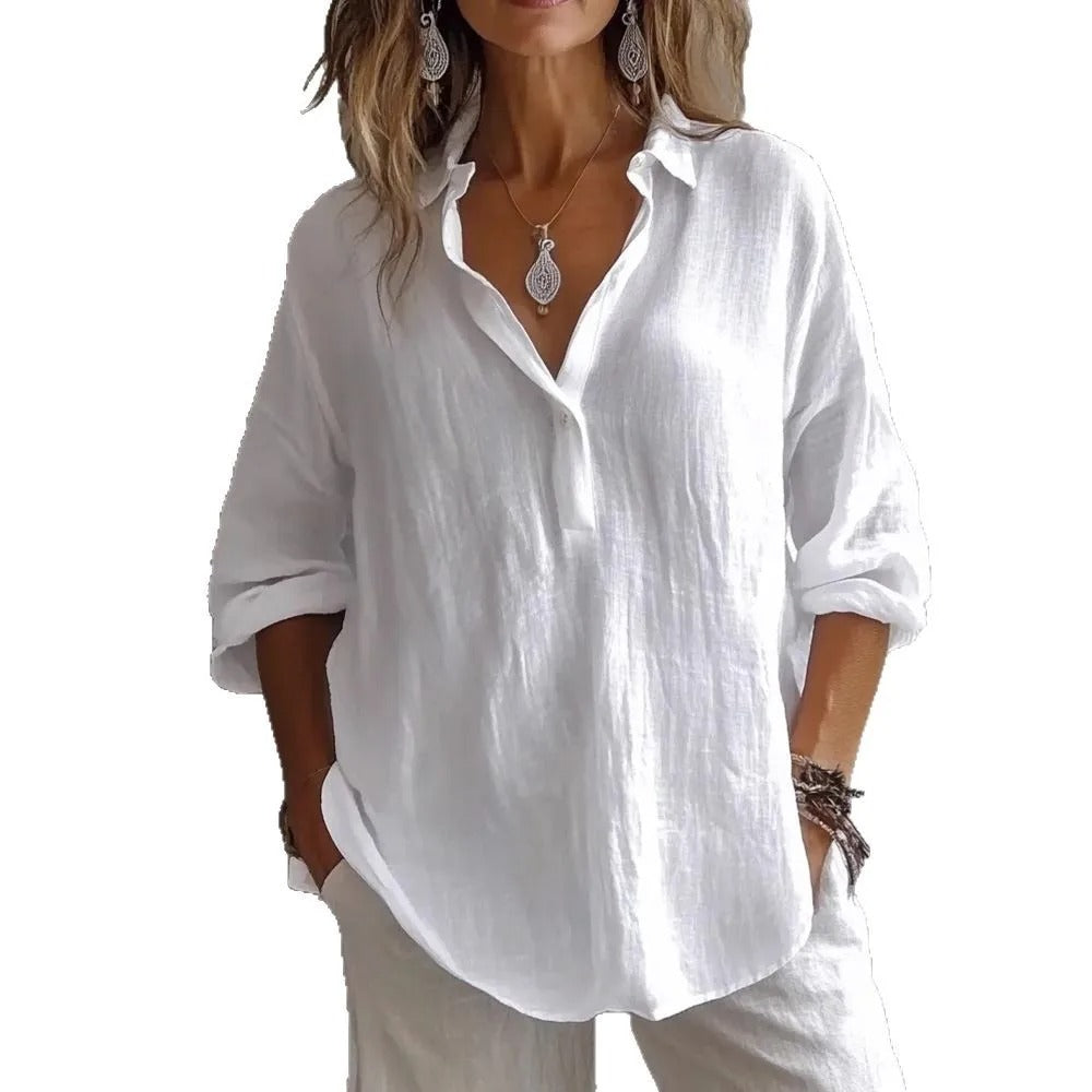 Relaxed Linen Button-Down Blouse