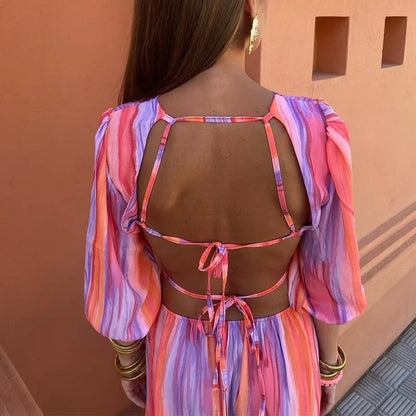 Strappy High Waist Summer Print Dress