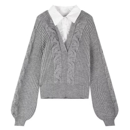 Two-piece Patchwork Shirt Sweater Women