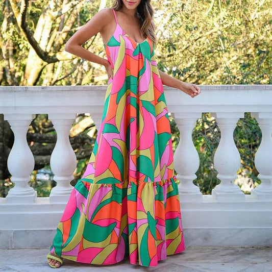 Euro Chic Backless V-Neck Maxi Dress