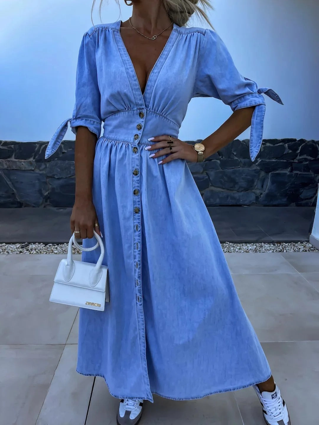 Vintage Lace-Up Denim Dress