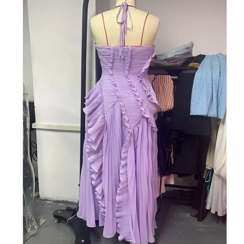 Ruffled Elegance Backless Y2K Party Dress