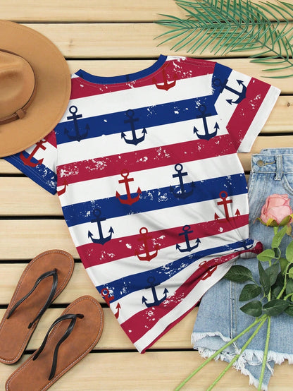 Chic Anchor Stripe Casual Tee