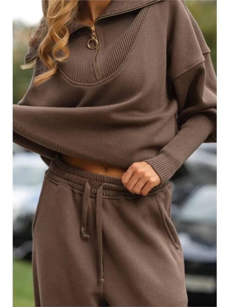 Zipper Hoodie & Sweatpants Set for Women