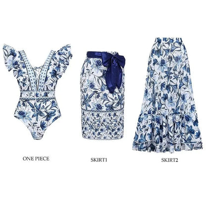 Flaxmaker Vintage Printed Swimsuit and Sarong